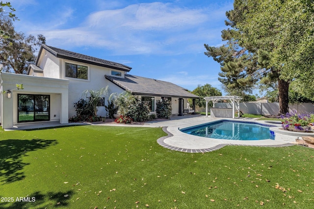 10360 N 98th St, Scottsdale, AZ 85258 - view of swimming pool featuring a lawn, a pergola, fence, and a fenced in pool