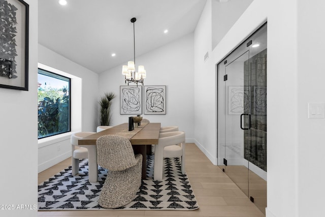 10360 N 98th St, Scottsdale, AZ 85258 - dining room featuring recessed lighting, baseboards, a notable chandelier, and lofted ceiling