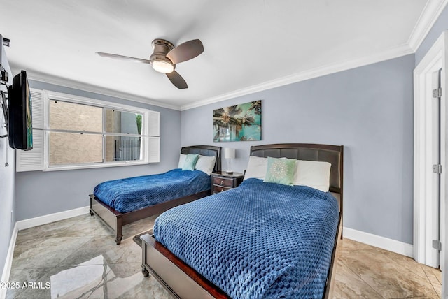 7625 E Camelback Rd Unit B138, Scottsdale, AZ 85251 - bedroom with crown molding, baseboards, and ceiling fan
