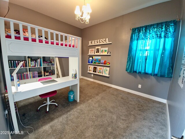 9187 W Parkside Ln, Peoria, AZ 85383 - carpeted bedroom with a chandelier and baseboards