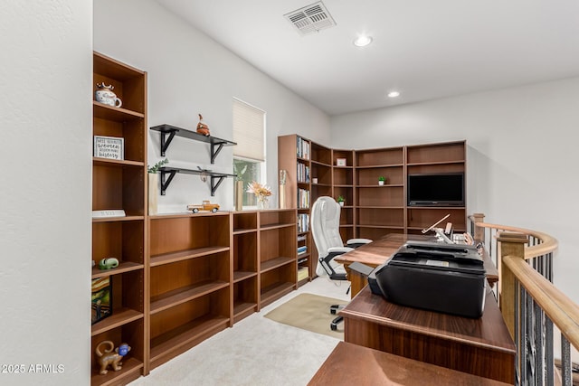 office area featuring recessed lighting and visible vents