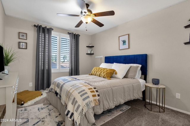 bedroom with carpet flooring and ceiling fan