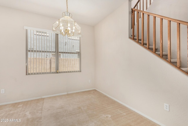 11511 E Renata Ave, Mesa, AZ 85212 - carpeted spare room with a chandelier, stairway, and baseboards