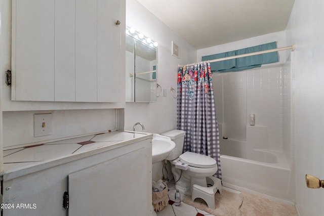 bathroom with toilet, tile patterned floors, and shower / tub combo