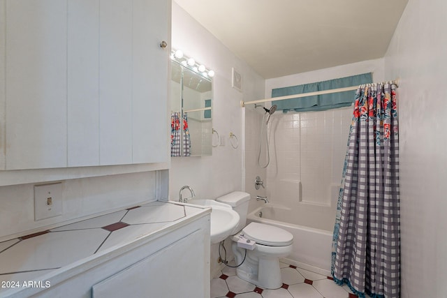 bathroom featuring a sink, visible vents, toilet, and shower / bath combination with curtain