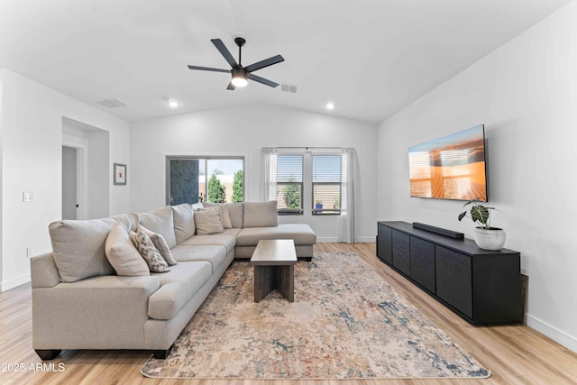 27510 N 30th Ln, Phoenix, AZ 85083 - living area with wood finished floors, a ceiling fan, lofted ceiling, baseboards, and recessed lighting