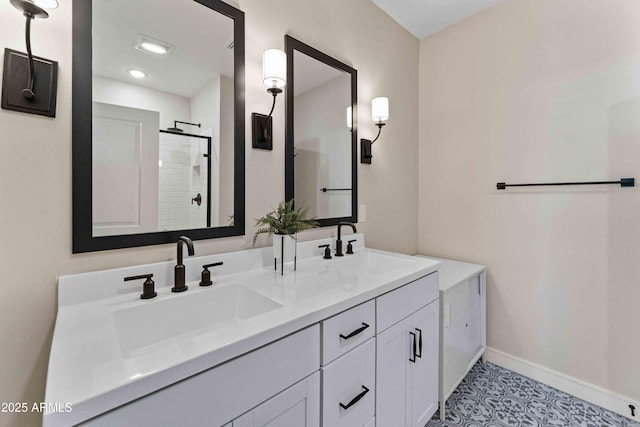 27510 N 30th Ln, Phoenix, AZ 85083 - full bathroom featuring a shower stall, baseboards, and double vanity