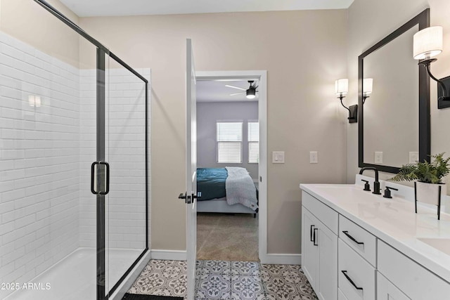 27510 N 30th Ln, Phoenix, AZ 85083 - full bathroom with a ceiling fan, a stall shower, baseboards, and tile patterned flooring