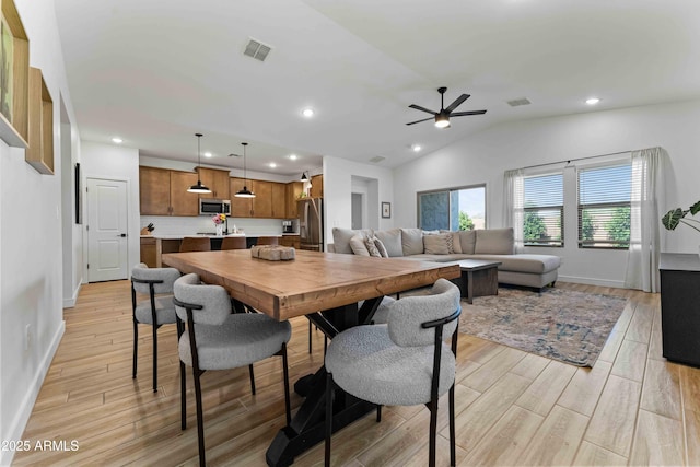 27510 N 30th Ln, Phoenix, AZ 85083 - dining area with light wood-type flooring, baseboards, a ceiling fan, recessed lighting, and lofted ceiling