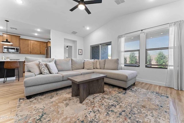 27510 N 30th Ln, Phoenix, AZ 85083 - living area with a ceiling fan, light wood-style floors, lofted ceiling, recessed lighting, and baseboards
