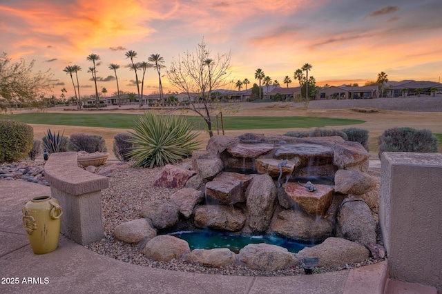 view of yard at dusk