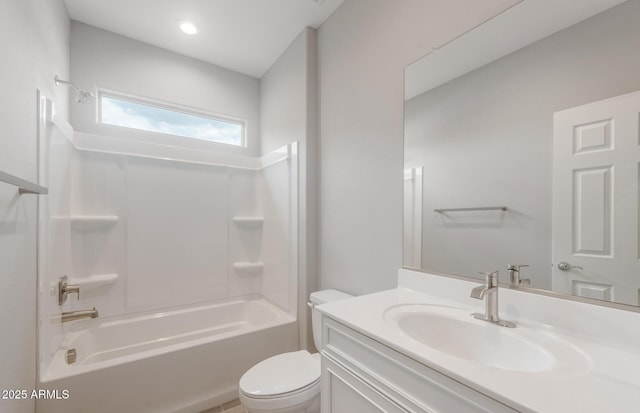 full bathroom featuring shower / bathtub combination, vanity, and toilet