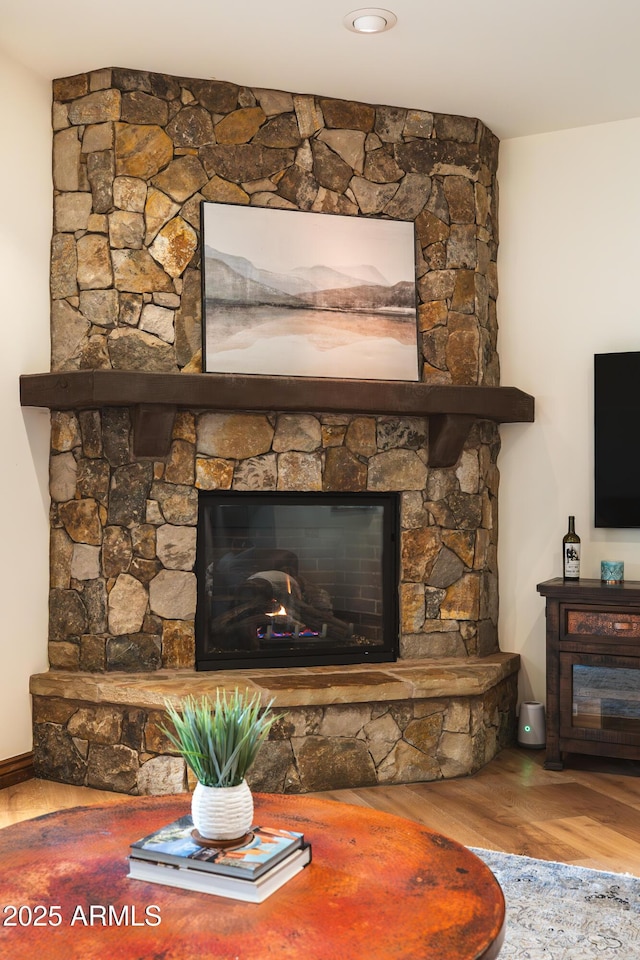 1734 E Mossy Oak Ct Unit 2, Flagstaff, AZ 86005 - interior details with wood finished floors and a stone fireplace
