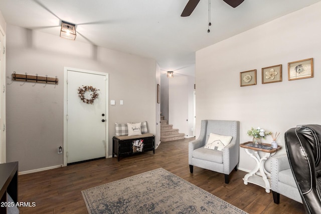 interior space featuring dark hardwood / wood-style floors and ceiling fan