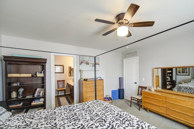 23993 N Desert Dr, Florence, AZ 85132 - bedroom featuring carpet flooring, ceiling fan, and ensuite bathroom