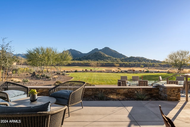 view of patio featuring a mountain view