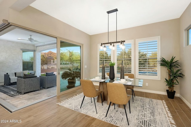 20594 W Pasadena Ave, Buckeye, AZ 85396 - dining room featuring wood finished floors, baseboards, a chandelier, and ceiling fan