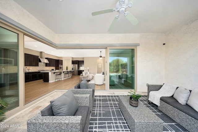 20594 W Pasadena Ave, Buckeye, AZ 85396 - view of patio / terrace featuring an outdoor living space, a ceiling fan, and a wooden deck