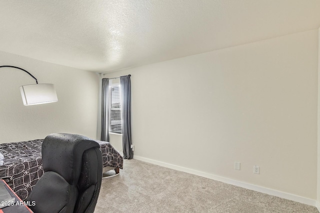 carpeted office with a textured ceiling