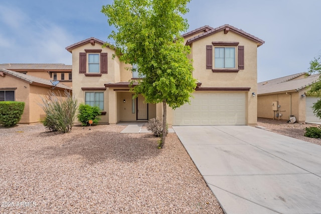 694 W Desert Seasons Dr, San Tan Valley, AZ 85143 - view of front of home featuring an attached garage, stucco siding, driveway, and a tile roof