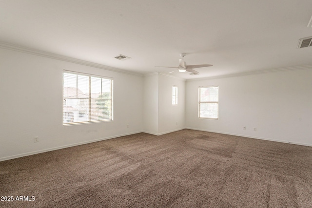 694 W Desert Seasons Dr, San Tan Valley, AZ 85143 - carpeted spare room featuring ornamental molding, plenty of natural light, and a ceiling fan