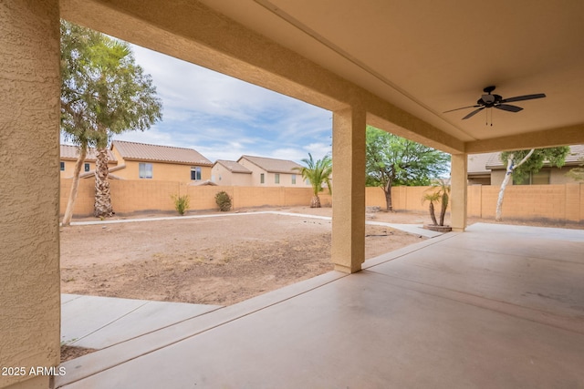 694 W Desert Seasons Dr, San Tan Valley, AZ 85143 - fenced backyard with a ceiling fan and a patio area