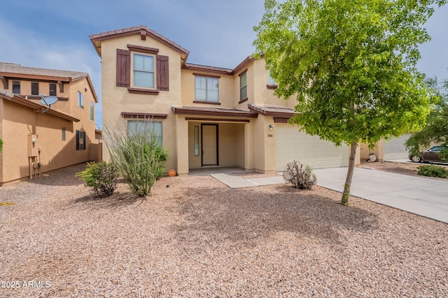 694 W Desert Seasons Dr, San Tan Valley, AZ 85143 - view of front of home with stucco siding, a garage, concrete driveway, and a tiled roof