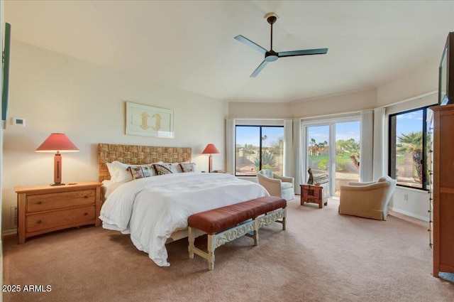 18738 E Buckskin Dr, Rio Verde, AZ 85263 - bedroom with carpet flooring, multiple windows, access to exterior, and a ceiling fan