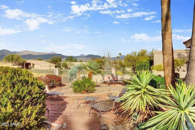 18738 E Buckskin Dr, Rio Verde, AZ 85263 - view of patio featuring a fenced backyard and a mountain view