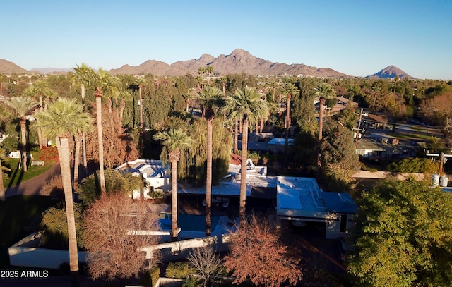 birds eye view of property featuring a mountain view