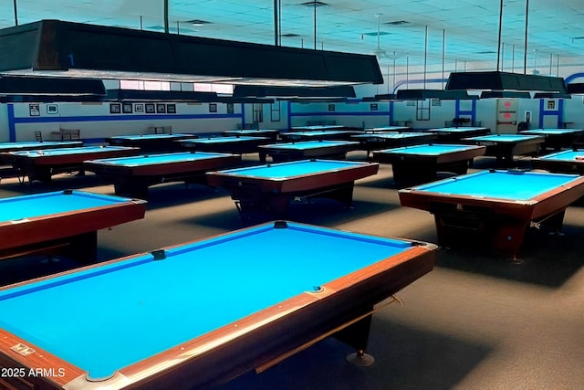 playroom with pool table and carpet