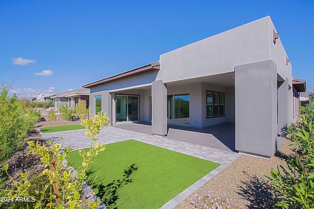 back of house featuring a patio and a yard