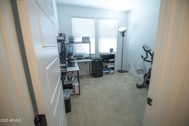 office area with light colored carpet and baseboards