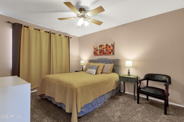 carpeted bedroom featuring a ceiling fan