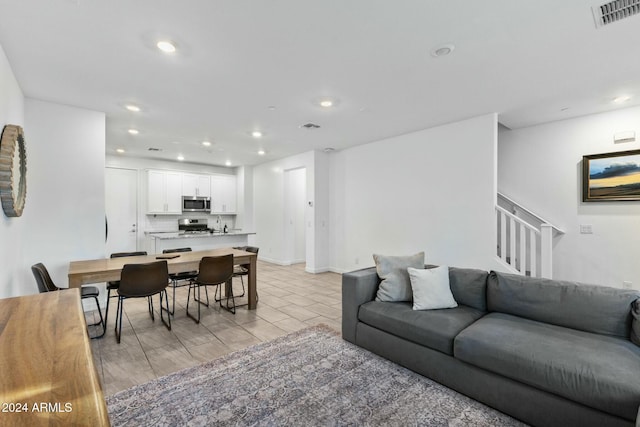 living room with light wood-type flooring