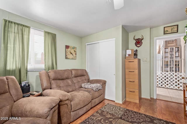 living room with hardwood / wood-style flooring