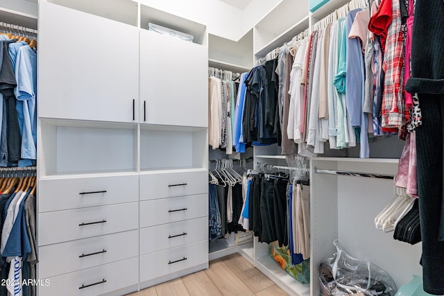 spacious closet featuring light hardwood / wood-style floors