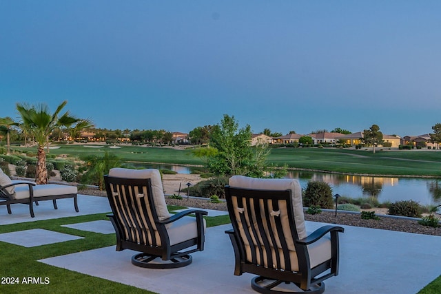 view of patio / terrace featuring a water view