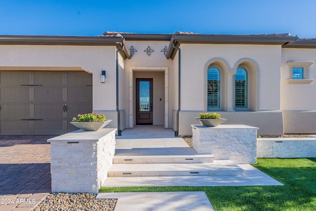 exterior space with a garage