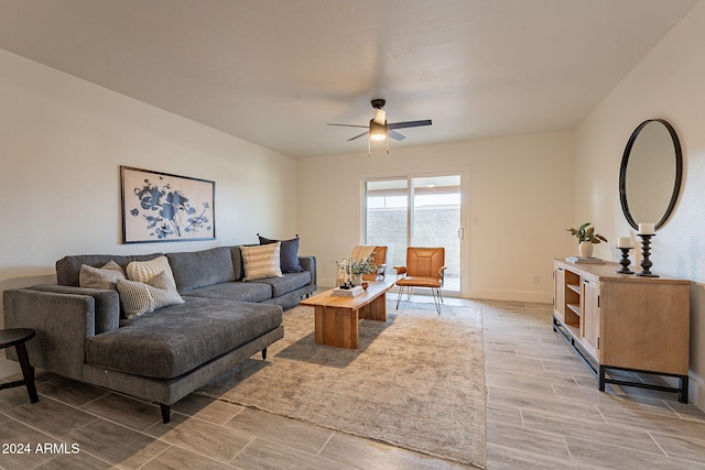 living room featuring ceiling fan