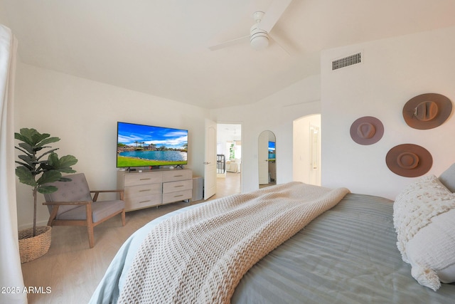 bedroom featuring lofted ceiling