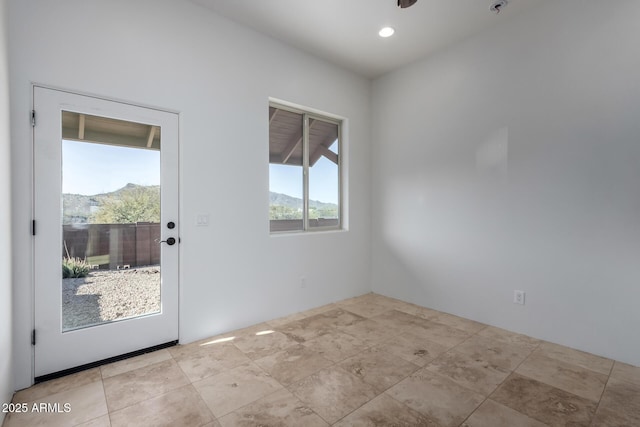 interior space with a mountain view