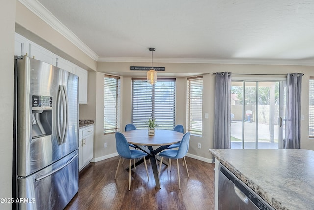 869 W Shellfish Dr, Gilbert, AZ 85233 - dining space with dark wood-style flooring, baseboards, and crown molding