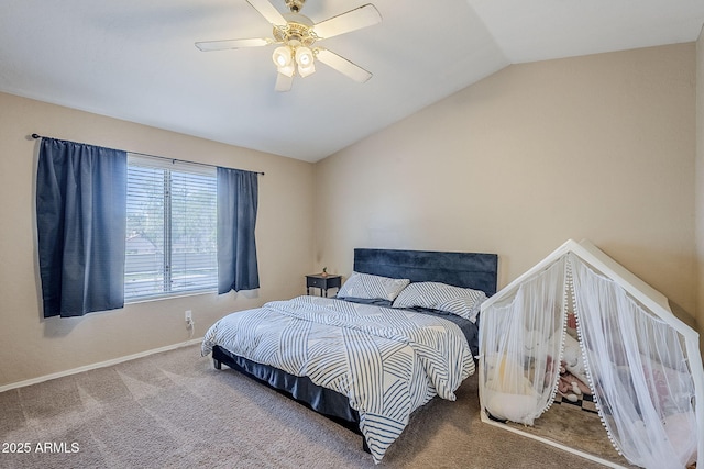 869 W Shellfish Dr, Gilbert, AZ 85233 - bedroom with lofted ceiling, carpet flooring, baseboards, and ceiling fan