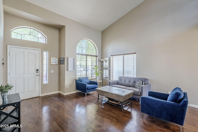 869 W Shellfish Dr, Gilbert, AZ 85233 - entrance foyer featuring high vaulted ceiling, wood-type flooring, plenty of natural light, and baseboards