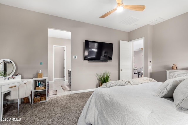 bedroom featuring carpet floors and ceiling fan