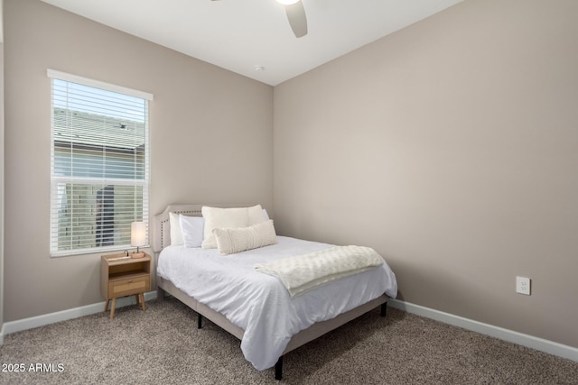 bedroom featuring ceiling fan and carpet floors