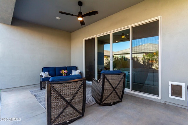 view of patio featuring an outdoor hangout area and ceiling fan