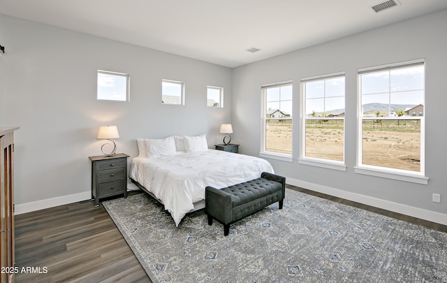 bedroom with dark hardwood / wood-style floors