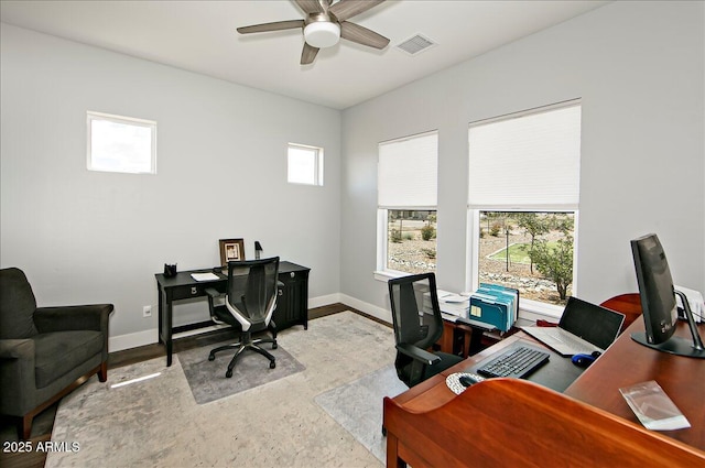 office area with ceiling fan